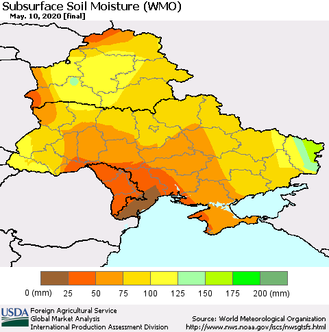 Ukraine, Moldova and Belarus Subsurface Soil Moisture (WMO) Thematic Map For 5/4/2020 - 5/10/2020