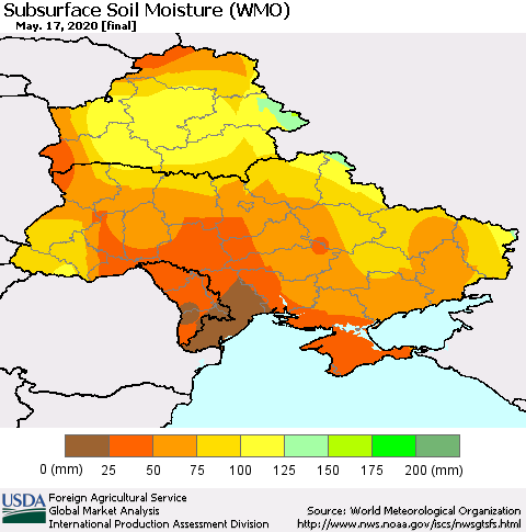 Ukraine, Moldova and Belarus Subsurface Soil Moisture (WMO) Thematic Map For 5/11/2020 - 5/17/2020