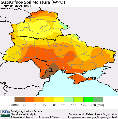Ukraine, Moldova and Belarus Subsurface Soil Moisture (WMO) Thematic Map For 5/18/2020 - 5/24/2020