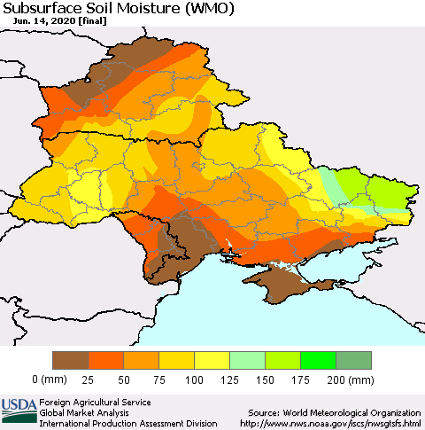 Ukraine, Moldova and Belarus Subsurface Soil Moisture (WMO) Thematic Map For 6/8/2020 - 6/14/2020