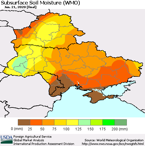Ukraine, Moldova and Belarus Subsurface Soil Moisture (WMO) Thematic Map For 6/15/2020 - 6/21/2020