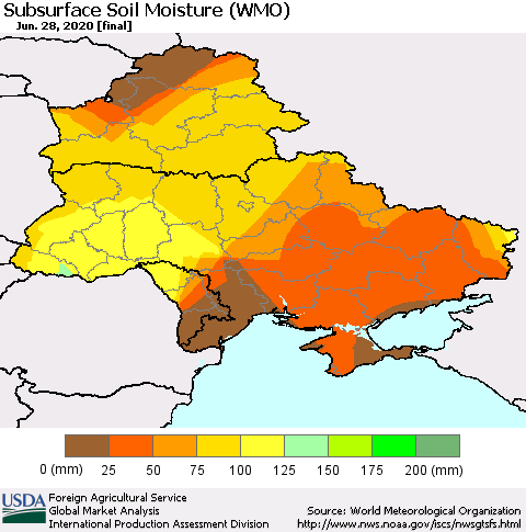 Ukraine, Moldova and Belarus Subsurface Soil Moisture (WMO) Thematic Map For 6/22/2020 - 6/28/2020
