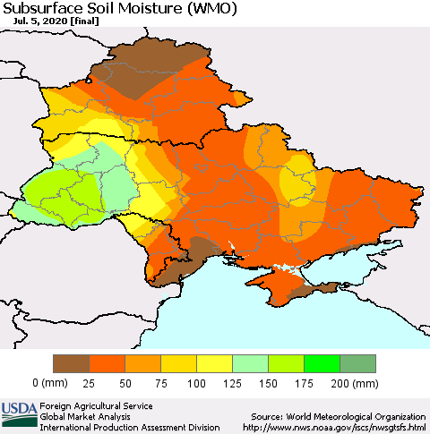 Ukraine, Moldova and Belarus Subsurface Soil Moisture (WMO) Thematic Map For 6/29/2020 - 7/5/2020