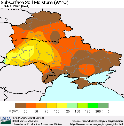 Ukraine, Moldova and Belarus Subsurface Soil Moisture (WMO) Thematic Map For 9/28/2020 - 10/4/2020