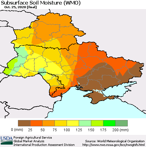 Ukraine, Moldova and Belarus Subsurface Soil Moisture (WMO) Thematic Map For 10/19/2020 - 10/25/2020