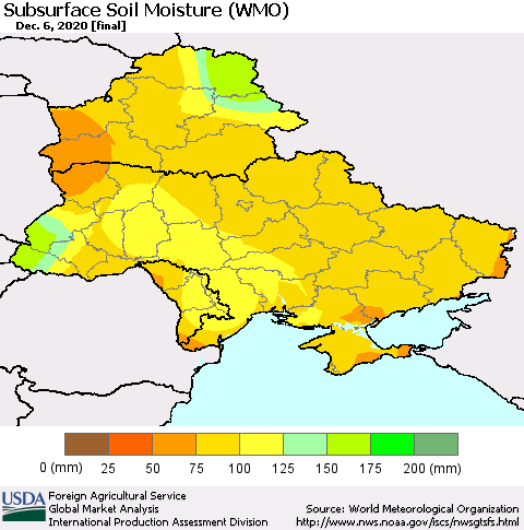 Ukraine, Moldova and Belarus Subsurface Soil Moisture (WMO) Thematic Map For 11/30/2020 - 12/6/2020