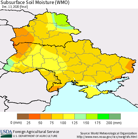 Ukraine, Moldova and Belarus Subsurface Soil Moisture (WMO) Thematic Map For 12/7/2020 - 12/13/2020