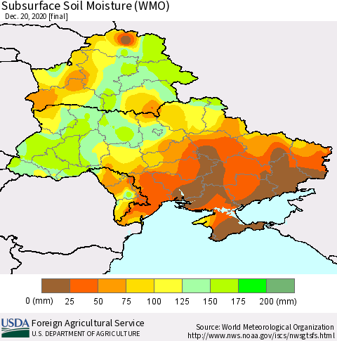 Ukraine, Moldova and Belarus Subsurface Soil Moisture (WMO) Thematic Map For 12/14/2020 - 12/20/2020