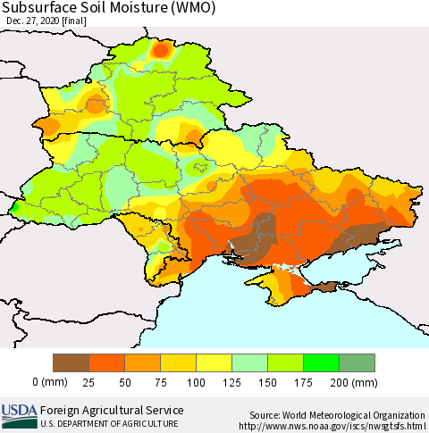 Ukraine, Moldova and Belarus Subsurface Soil Moisture (WMO) Thematic Map For 12/21/2020 - 12/27/2020
