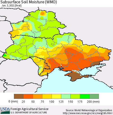 Ukraine, Moldova and Belarus Subsurface Soil Moisture (WMO) Thematic Map For 12/28/2020 - 1/3/2021