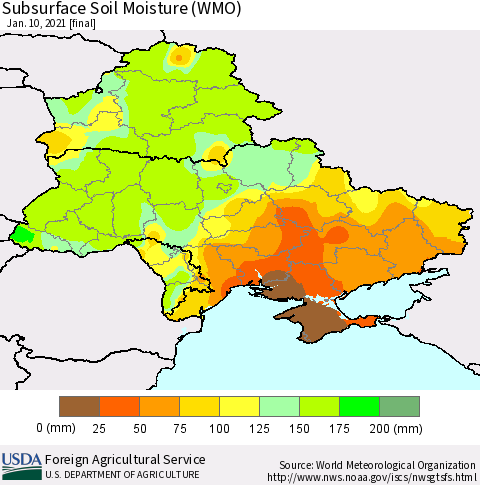 Ukraine, Moldova and Belarus Subsurface Soil Moisture (WMO) Thematic Map For 1/4/2021 - 1/10/2021