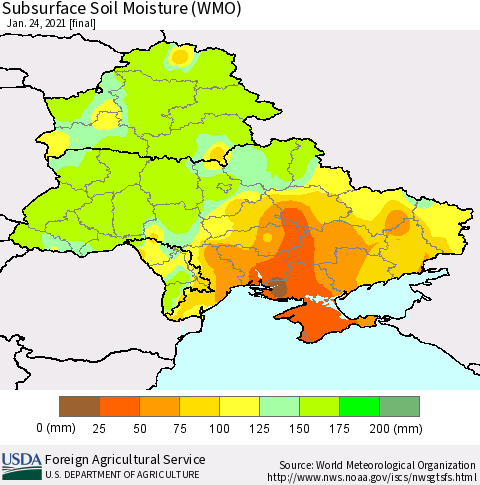 Ukraine, Moldova and Belarus Subsurface Soil Moisture (WMO) Thematic Map For 1/18/2021 - 1/24/2021