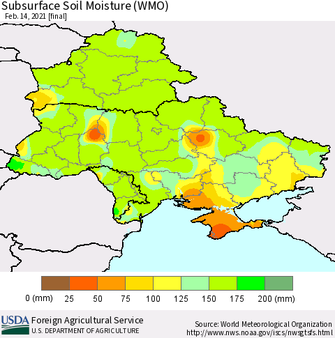 Ukraine, Moldova and Belarus Subsurface Soil Moisture (WMO) Thematic Map For 2/8/2021 - 2/14/2021