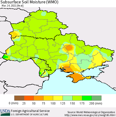 Ukraine, Moldova and Belarus Subsurface Soil Moisture (WMO) Thematic Map For 3/8/2021 - 3/14/2021