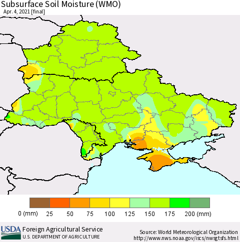 Ukraine, Moldova and Belarus Subsurface Soil Moisture (WMO) Thematic Map For 3/29/2021 - 4/4/2021