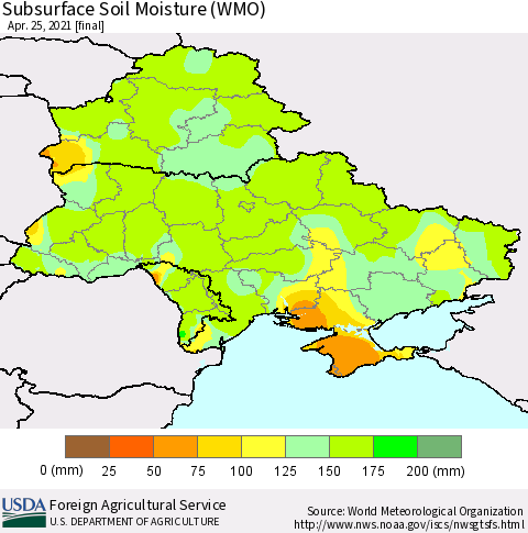 Ukraine, Moldova and Belarus Subsurface Soil Moisture (WMO) Thematic Map For 4/19/2021 - 4/25/2021