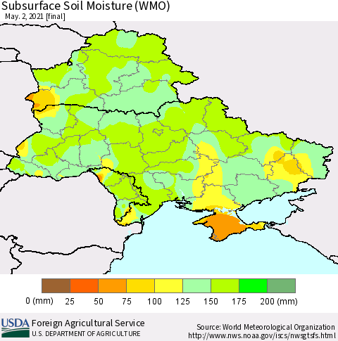 Ukraine, Moldova and Belarus Subsurface Soil Moisture (WMO) Thematic Map For 4/26/2021 - 5/2/2021