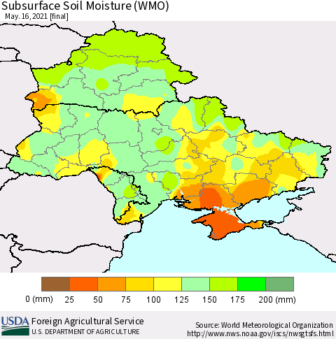 Ukraine, Moldova and Belarus Subsurface Soil Moisture (WMO) Thematic Map For 5/10/2021 - 5/16/2021