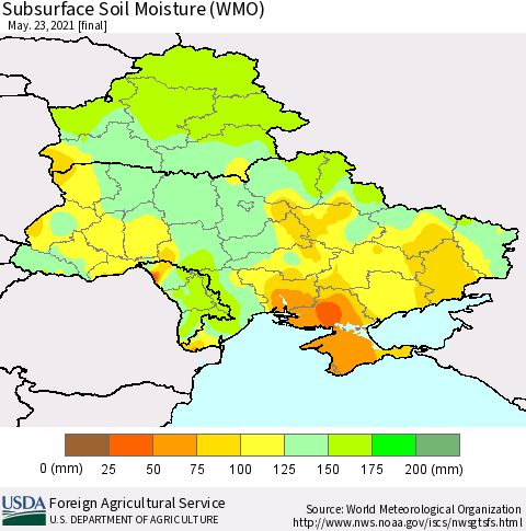 Ukraine, Moldova and Belarus Subsurface Soil Moisture (WMO) Thematic Map For 5/17/2021 - 5/23/2021