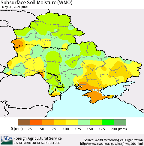 Ukraine, Moldova and Belarus Subsurface Soil Moisture (WMO) Thematic Map For 5/24/2021 - 5/30/2021