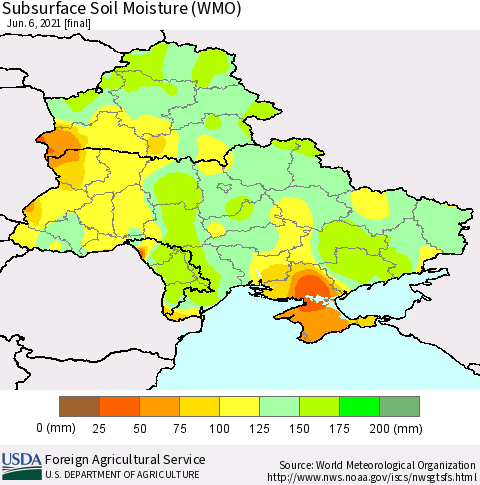 Ukraine, Moldova and Belarus Subsurface Soil Moisture (WMO) Thematic Map For 5/31/2021 - 6/6/2021