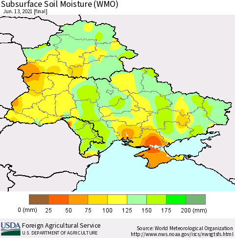 Ukraine, Moldova and Belarus Subsurface Soil Moisture (WMO) Thematic Map For 6/7/2021 - 6/13/2021