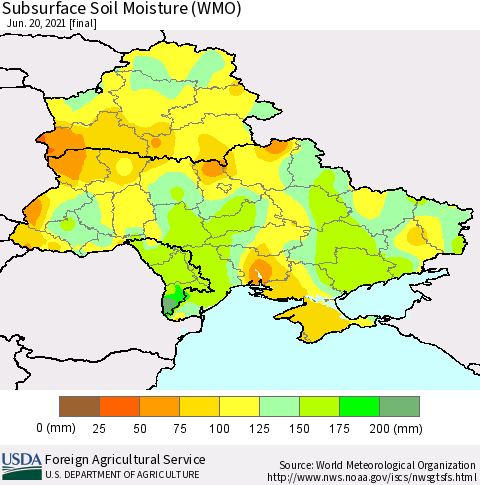 Ukraine, Moldova and Belarus Subsurface Soil Moisture (WMO) Thematic Map For 6/14/2021 - 6/20/2021