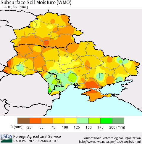Ukraine, Moldova and Belarus Subsurface Soil Moisture (WMO) Thematic Map For 7/12/2021 - 7/18/2021