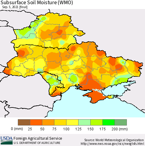 Ukraine, Moldova and Belarus Subsurface Soil Moisture (WMO) Thematic Map For 8/30/2021 - 9/5/2021