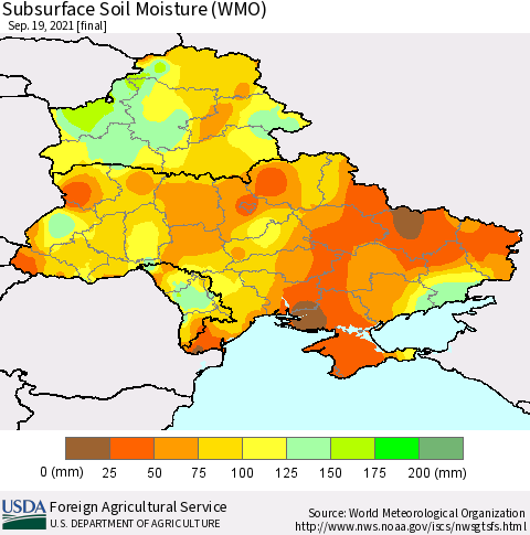 Ukraine, Moldova and Belarus Subsurface Soil Moisture (WMO) Thematic Map For 9/13/2021 - 9/19/2021