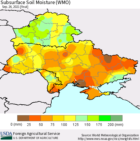 Ukraine, Moldova and Belarus Subsurface Soil Moisture (WMO) Thematic Map For 9/20/2021 - 9/26/2021