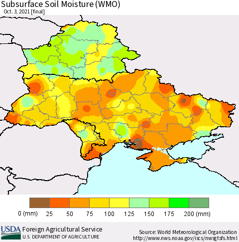 Ukraine, Moldova and Belarus Subsurface Soil Moisture (WMO) Thematic Map For 9/27/2021 - 10/3/2021