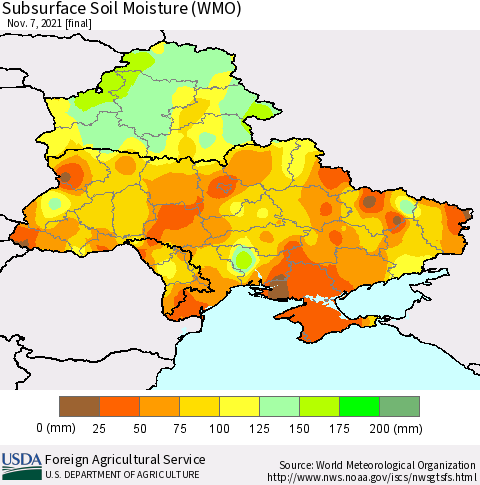 Ukraine, Moldova and Belarus Subsurface Soil Moisture (WMO) Thematic Map For 11/1/2021 - 11/7/2021