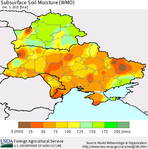 Ukraine, Moldova and Belarus Subsurface Soil Moisture (WMO) Thematic Map For 11/29/2021 - 12/5/2021