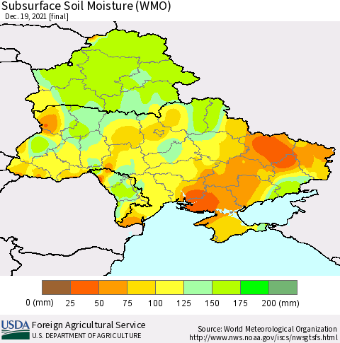 Ukraine, Moldova and Belarus Subsurface Soil Moisture (WMO) Thematic Map For 12/13/2021 - 12/19/2021