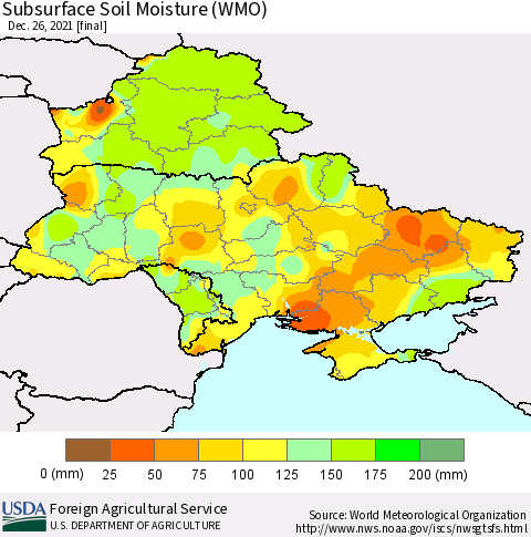 Ukraine, Moldova and Belarus Subsurface Soil Moisture (WMO) Thematic Map For 12/20/2021 - 12/26/2021