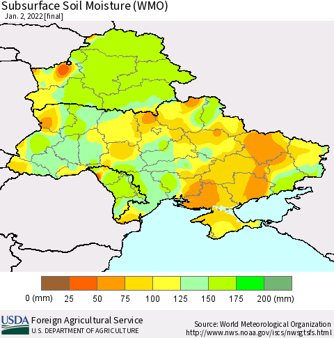 Ukraine, Moldova and Belarus Subsurface Soil Moisture (WMO) Thematic Map For 12/27/2021 - 1/2/2022