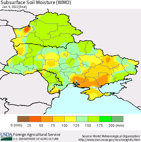 Ukraine, Moldova and Belarus Subsurface Soil Moisture (WMO) Thematic Map For 1/3/2022 - 1/9/2022