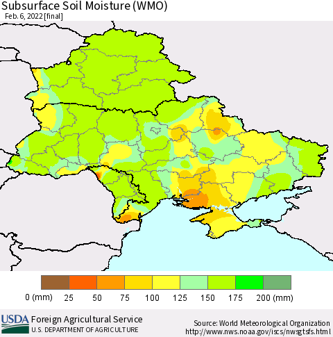 Ukraine, Moldova and Belarus Subsurface Soil Moisture (WMO) Thematic Map For 1/31/2022 - 2/6/2022