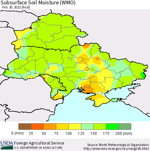 Ukraine, Moldova and Belarus Subsurface Soil Moisture (WMO) Thematic Map For 2/14/2022 - 2/20/2022