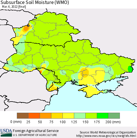 Ukraine, Moldova and Belarus Subsurface Soil Moisture (WMO) Thematic Map For 2/28/2022 - 3/6/2022