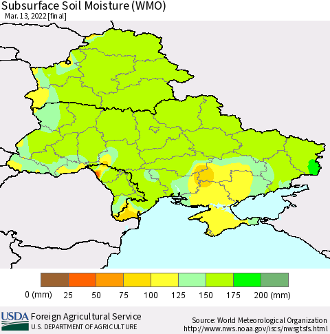Ukraine, Moldova and Belarus Subsurface Soil Moisture (WMO) Thematic Map For 3/7/2022 - 3/13/2022