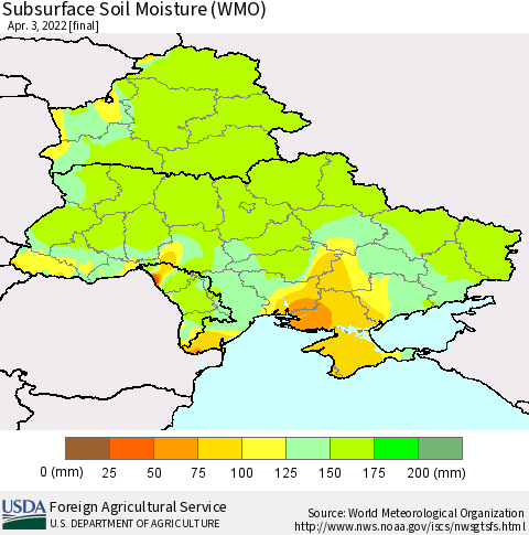 Ukraine, Moldova and Belarus Subsurface Soil Moisture (WMO) Thematic Map For 3/28/2022 - 4/3/2022