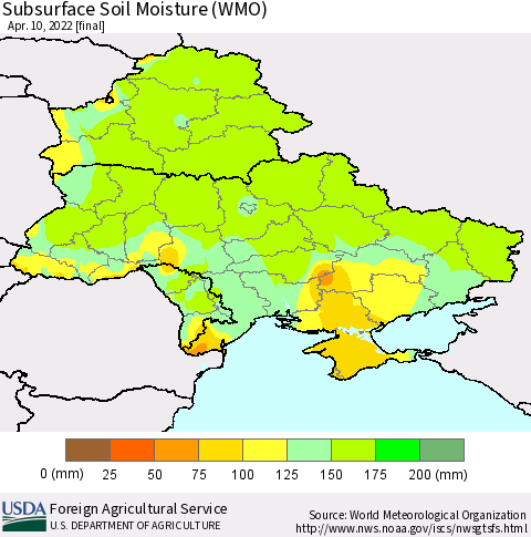 Ukraine, Moldova and Belarus Subsurface Soil Moisture (WMO) Thematic Map For 4/4/2022 - 4/10/2022