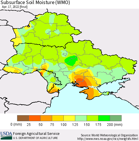 Ukraine, Moldova and Belarus Subsurface Soil Moisture (WMO) Thematic Map For 4/11/2022 - 4/17/2022