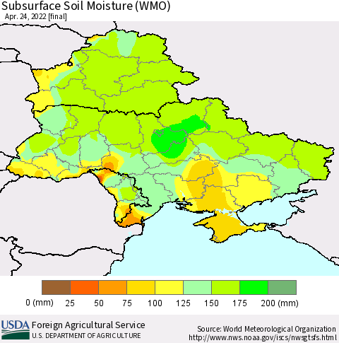 Ukraine, Moldova and Belarus Subsurface Soil Moisture (WMO) Thematic Map For 4/18/2022 - 4/24/2022