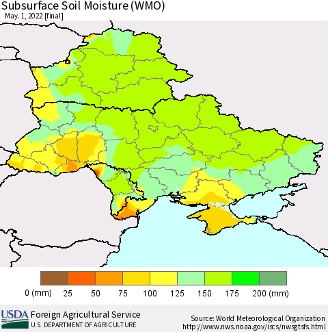 Ukraine, Moldova and Belarus Subsurface Soil Moisture (WMO) Thematic Map For 4/25/2022 - 5/1/2022