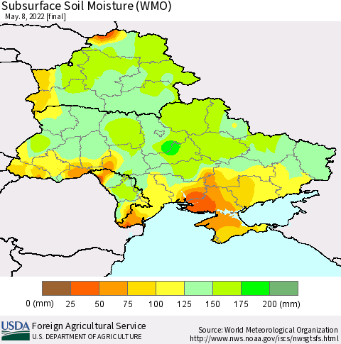 Ukraine, Moldova and Belarus Subsurface Soil Moisture (WMO) Thematic Map For 5/2/2022 - 5/8/2022
