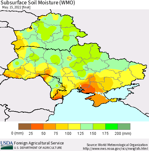 Ukraine, Moldova and Belarus Subsurface Soil Moisture (WMO) Thematic Map For 5/9/2022 - 5/15/2022