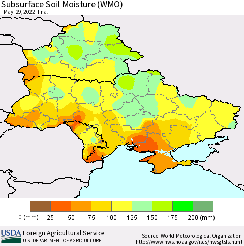 Ukraine, Moldova and Belarus Subsurface Soil Moisture (WMO) Thematic Map For 5/23/2022 - 5/29/2022